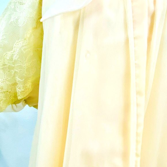 Vintage Twin Roses Chiffon Overlay Robe W/Lace Sleeves & Tiny Rosettes OS - Picture 4 of 11